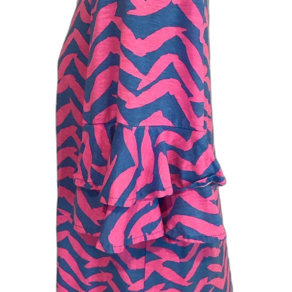 Lilly Pulitzer Lula Top Size Medium Pink & Blue Ruffle Sleeve Got Lucky Print - Picture 12 of 12